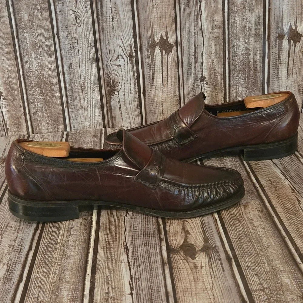 Sz 10 E Mens Florsheim‎ Como Loafers Burgundy Leather Moc Toe Dress Shoes Good